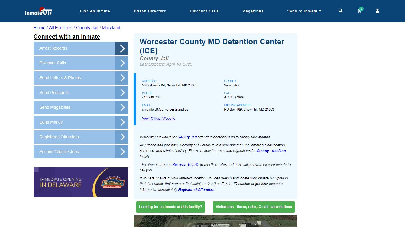 Worcester County MD Detention Center (ICE) - Inmate Locator - Snow Hill, MD