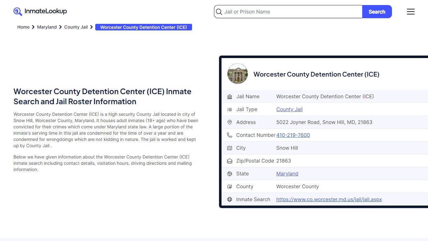 Worcester County Detention Center (ICE) Inmate Search, Jail Roster ...